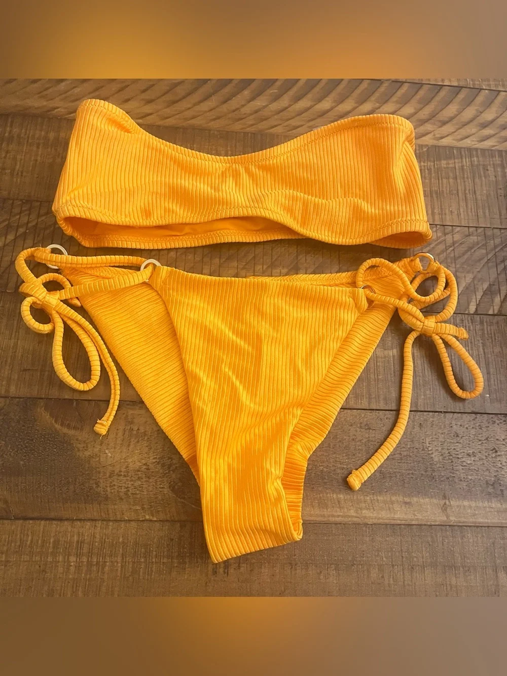 NWT Aerie FULL SET Shine Rib Bandeau  Top + String Tie Bottom Orange 🍊- S